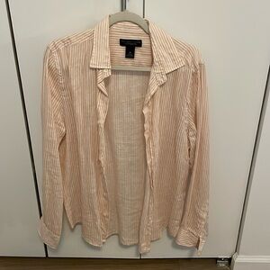 [Bloomingdales the mens store] orange and white linen striped shirt